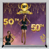 Aperturee - Aperturee Gradient Purple Gold Line Custom Birthday Backdrop